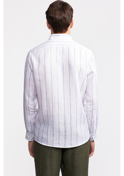 Erkek Beyaz Düğmeli Yaka Cooper Fit İrlanda Keten Gömlek fırsatları