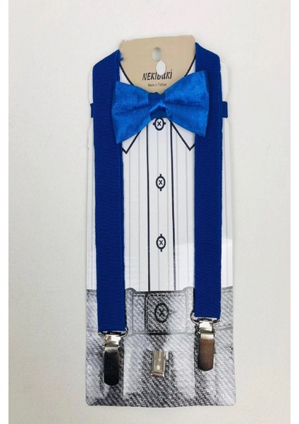 Bebek Çocuk Papyon ve Pantalon Askısı Set Hediyeli Mavi