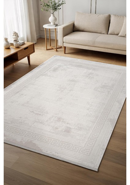Cotto Cool CL004G Klasik Desen Akrilik Krem Halı Pamuk Taban Salon Koridor Oturma Yatak Odası Halısı