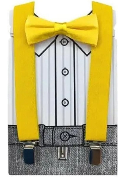 Bebek Çocuk Papyon ve Pantalon Askısı Set Hediyeli Sarı