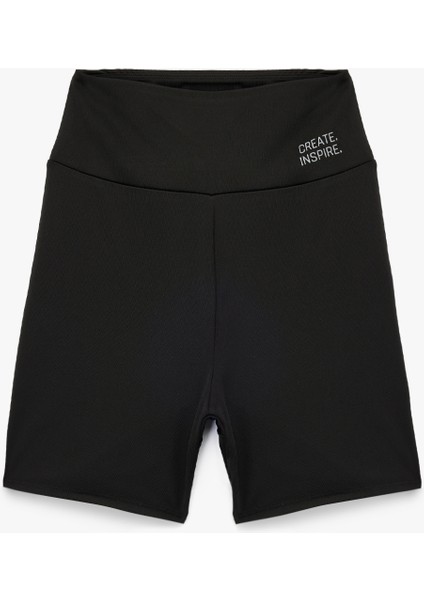 Yüksek Bel Slim Fit Biker Baskılı Spor Tayt