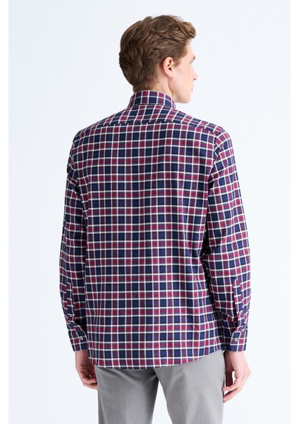 Erkek Bordo Cooper Fit Ekoseli Düğmeli Yaka Flanel Spor Gömlek fırsatları