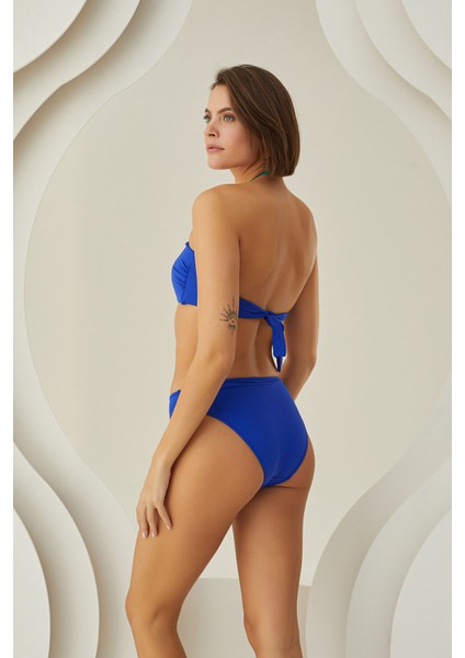 Saks Mavi Sırttan Bağlamalı Straplez Tek Üst Bikini modelleri