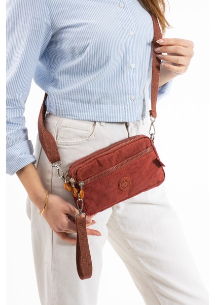 Unisex Cüzdan, 4 Gözlü, Telefonluk, Orjinal Crinkle Kumaş, Çapraz Askılı Omuz Çantası, 20X12CM