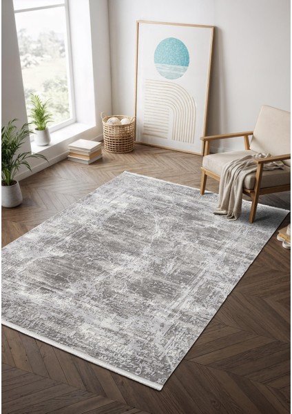 Step SE003G Gri Renk Modern Halı Dekoratif Pamuk Taban Triko Akrilik Salon Mutfak Halısı