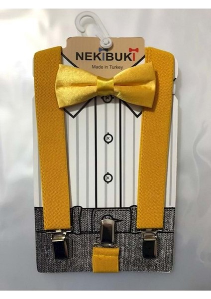 Unisex Çocuk Sarı Papyon ve Pantalon Askısı Set