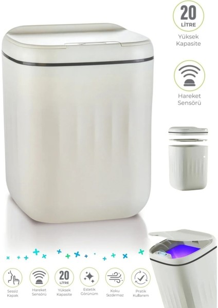 Akıllı Teknolojik Antibakteriyel Sensörlü Çöp Kovası 20 Litre