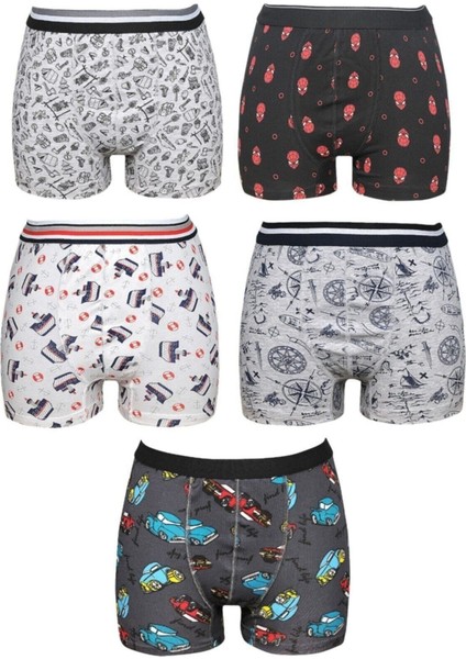 Erkek Çocuk Renkli Pamuklu Lüx Boxer 5'li