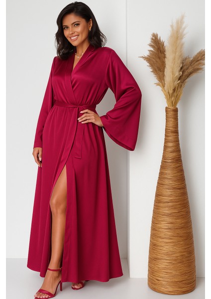 Kolları Kloş Ipeksi Saten Uzun Gelin Sabahlık Kimono fiyatları