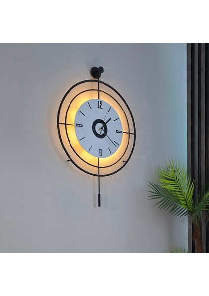 Led'li Target Kristal (Büyük Boy 50 x 75 Cm), Modern Dekoratif Sarkaçlı Metal Duvar Saati
