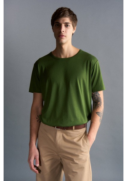 Basic Modal T-Shirt - Haki modelleri