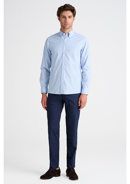 Erkek Mavi Cooper Fit Non-Iron Düğmeli Yaka Spor Gömlek fiyatları