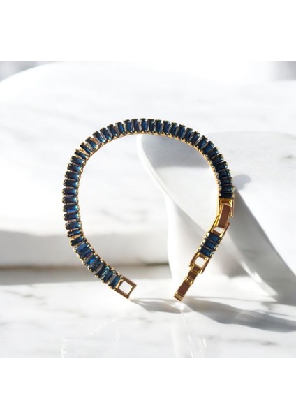 Lacivert Iri Su Yolu Gold Çelik Klipsli Bileklik
