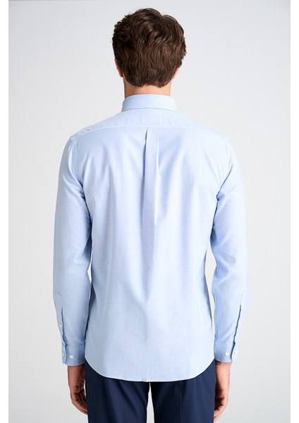 Erkek Mavi Cooper Fit Non-Iron Düğmeli Yaka Spor Gömlek fırsatları