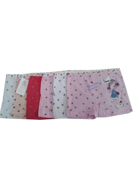 Kız Çocuk Karışık Renkli Desenli Pamuklu Boxer 6 Lı Paket