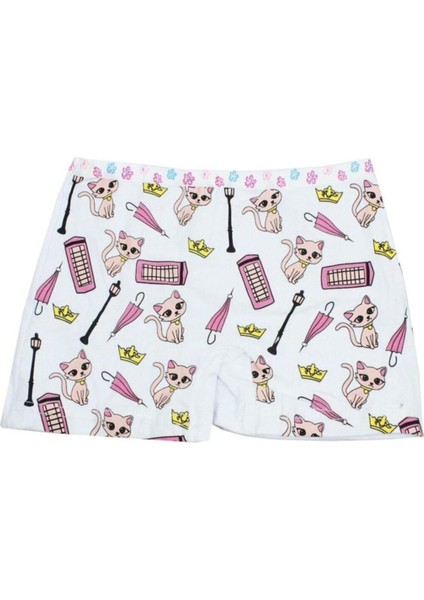 Kız Çocuk Karışık Renkli Desenli Pamuklu Boxer 6 Lı Paket