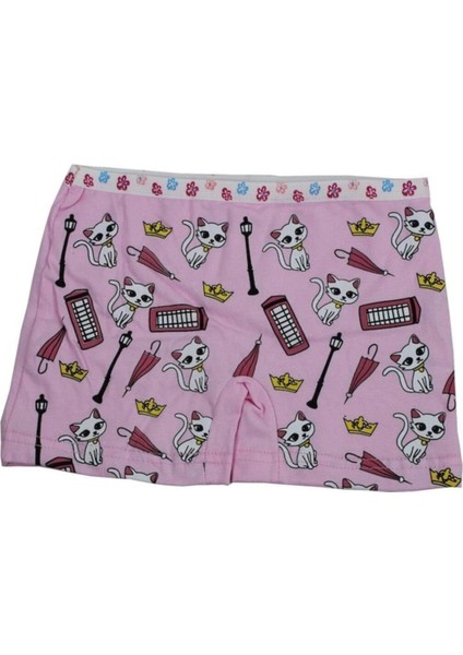 Kız Çocuk Karışık Renkli Desenli Pamuklu Boxer 6 Lı Paket