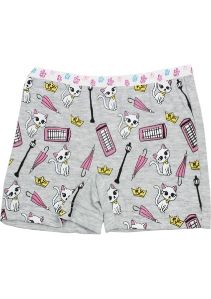 Kız Çocuk Karışık Renkli Desenli Pamuklu Boxer 6 Lı Paket