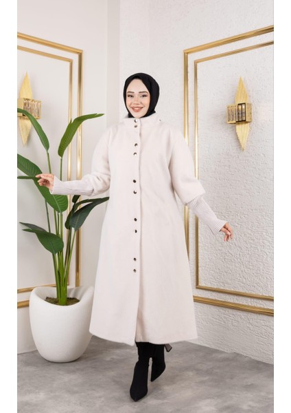 Kadın Astarlı Angora Düğmeli Vizyon Kaban