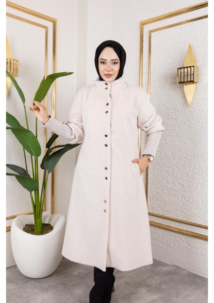 Kadın Astarlı Angora Düğmeli Vizyon Kaban modelleri