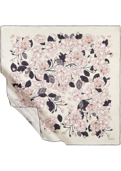 Ipekevi Twill Ipek Eşarp - Sakura Desenli - Inci Beyazı