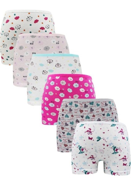 6'lı Dondeza Kız Çocuk Pamuklu Karışık Desenli Şort Boxer D403