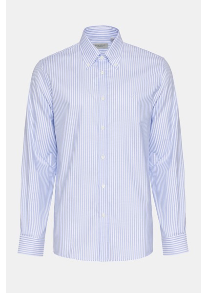 Erkek Açık Mavi Düğmeli Yaka Cooper Fit Oxford Spor Gömlek