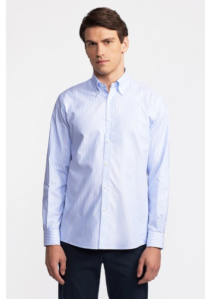 Erkek Açık Mavi Düğmeli Yaka Cooper Fit Oxford Spor Gömlek modelleri