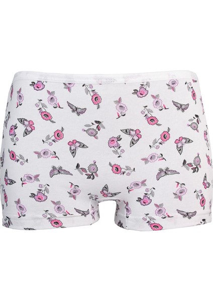Kız Çocuk Beyaz Pamuklu Desenli 6lı Boxer