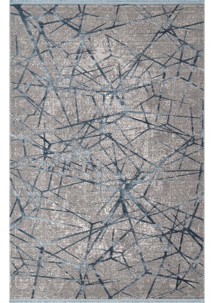 Step SE001M Gri Halı Modern Dekoratif Mavı Çizgili Pamuk Taban Triko Akrilik Salon Mutfak Halısı fiyatları