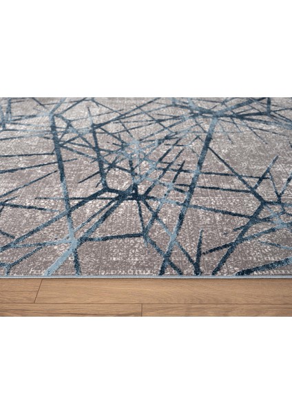 Step SE001M Gri Halı Modern Dekoratif Mavı Çizgili Pamuk Taban Triko Akrilik Salon Mutfak Halısı modelleri