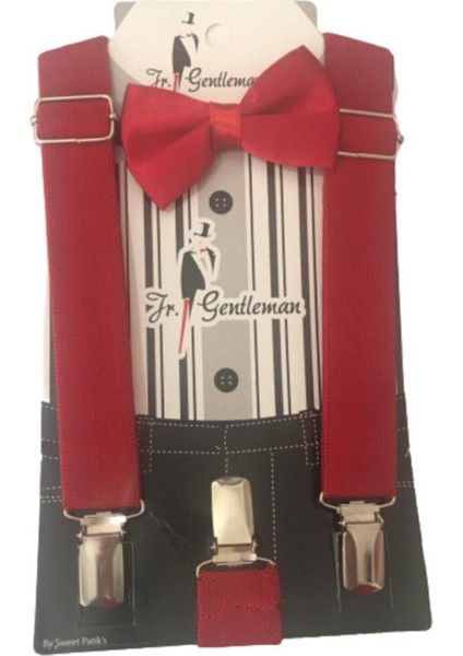 Kırmızı Pantolon Askısı & Papyon Seti Erkek Çocuklar İçin Şık Tasarım