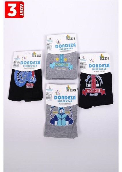 Erkek Çocuk Çok Renkli Desenli 3'lü Paket %100 Pamuk Boxer fiyatları