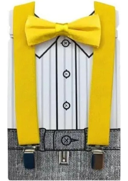 Unisex Çocuk Sarı Papyon ve Pantalon Askısı Set 1-9 Yaş