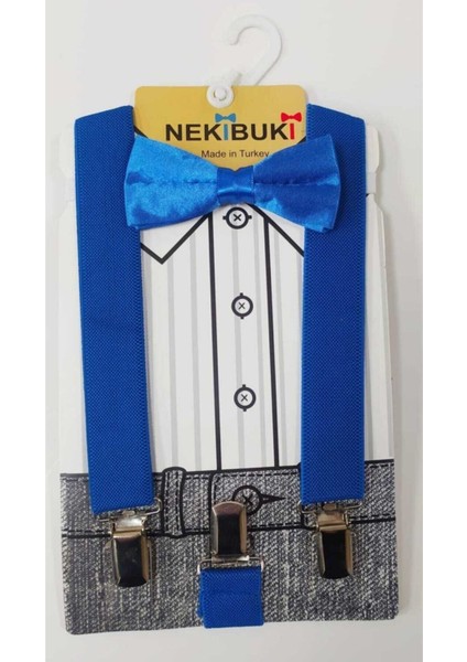 Erkek Çocuk Saks Mavi Askı Papyon Takımı