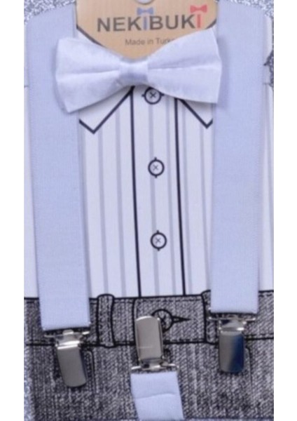 Beyaz Pantolon Askı Papyon Seti 1-9 Yaş