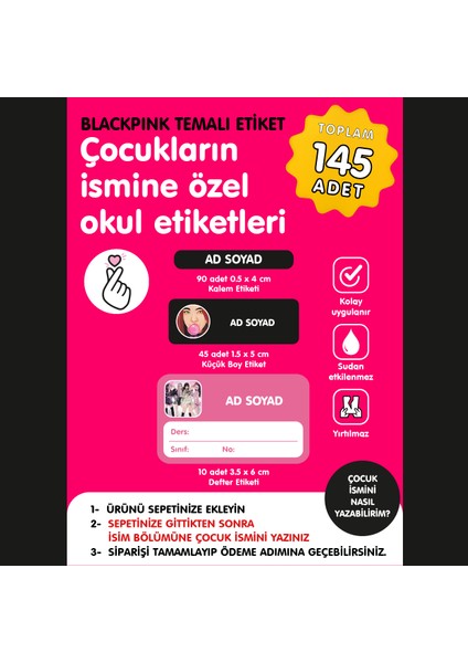 Blackpink Temalı Isme Özel Okul Etiketi