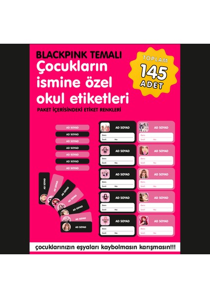 Blackpink Temalı Isme Özel Okul Etiketi modelleri