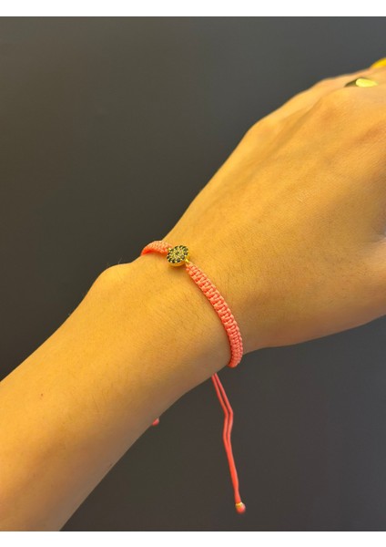 Turuncu Ip El Yapımı Zirkon Taşlı Nazar Boncuğu Bileklik modelleri