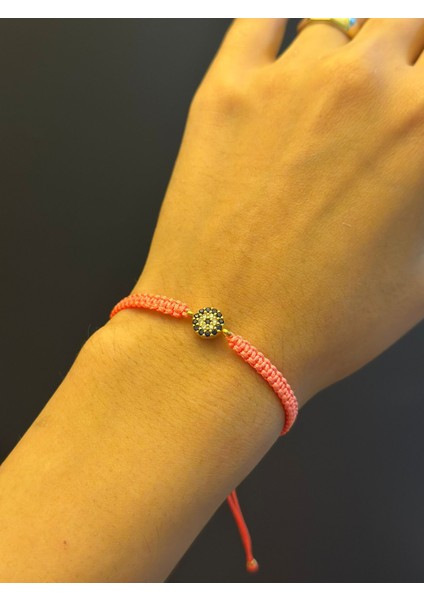 Turuncu Ip El Yapımı Zirkon Taşlı Nazar Boncuğu Bileklik fırsatları