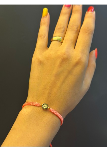 Turuncu Ip El Yapımı Zirkon Taşlı Nazar Boncuğu Bileklik indirimleri