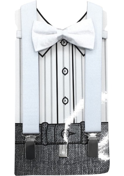 Bebek Çocuk Papyon ve Pantalon Askısı Set Hediyeli Beyaz