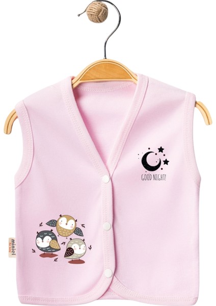 Baykuş Baskılı Penye Yelek Pembe