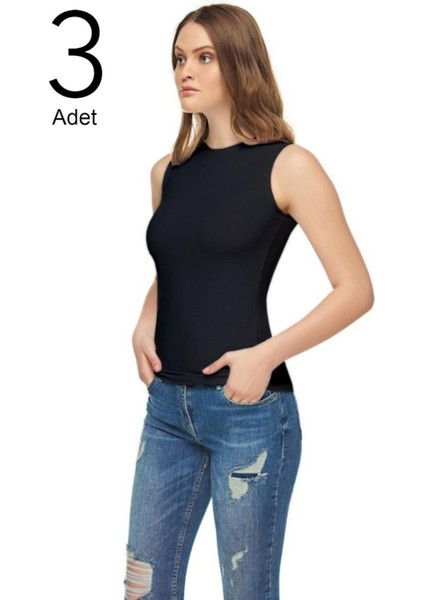 Kadın Siyah Sıfır Kol 3'lü Paket Likralı Pamuk Atlet fiyatları