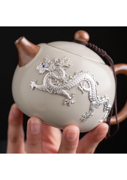 Otantik Dragon Motifli Gümüş Kakmalı Asya Kültürü Seramik Çay Fincanı Misafir Ağırlama Seti 22 Parça fırsatları