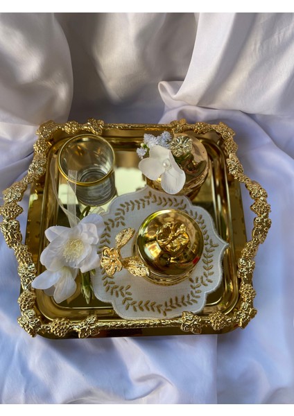 Söz Tepsisi Gold Nişan Tepsisi 22 cm Damat Kahvesi Söz Nişan