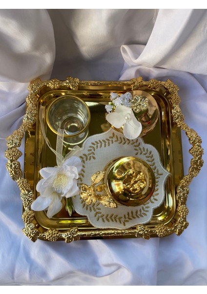 Söz Tepsisi Gold Nişan Tepsisi 22 cm Damat Kahvesi Söz Nişan fiyatları