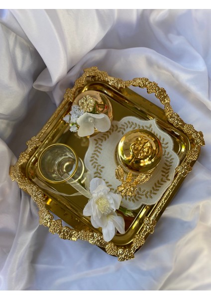 Söz Tepsisi Gold Nişan Tepsisi 22 cm Damat Kahvesi Söz Nişan modelleri