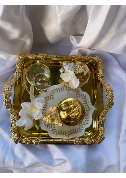Söz Tepsisi Gold Nişan Tepsisi 22 cm Damat Kahvesi Söz Nişan fırsatları