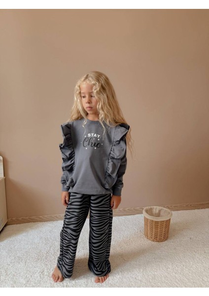 Baskılı Uzun Kollu Kız Çocuk Alt Üst Takım